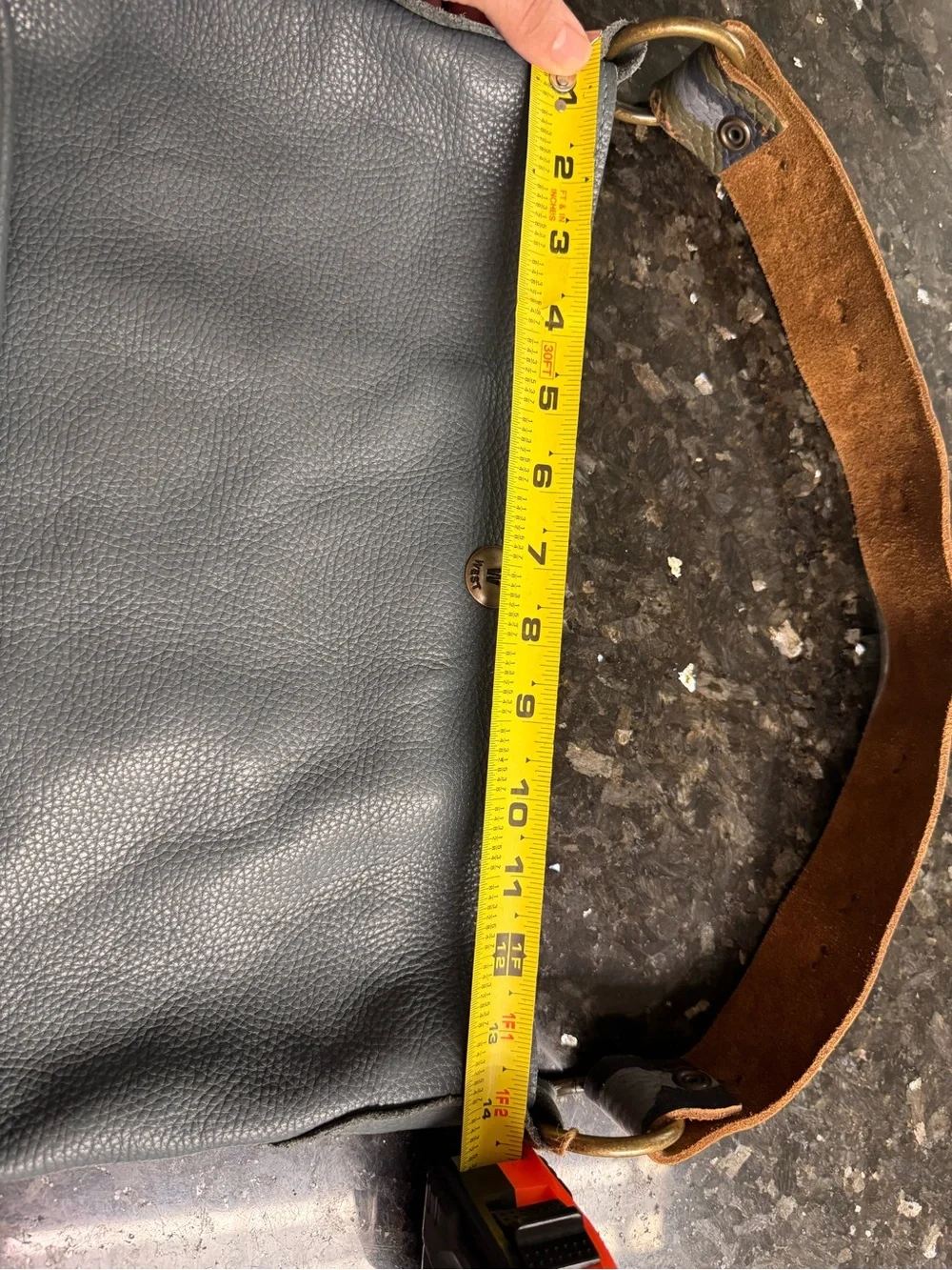 Pebbled Leather Hobo Shoulder Bag in gray (dark)  with Brown Strap